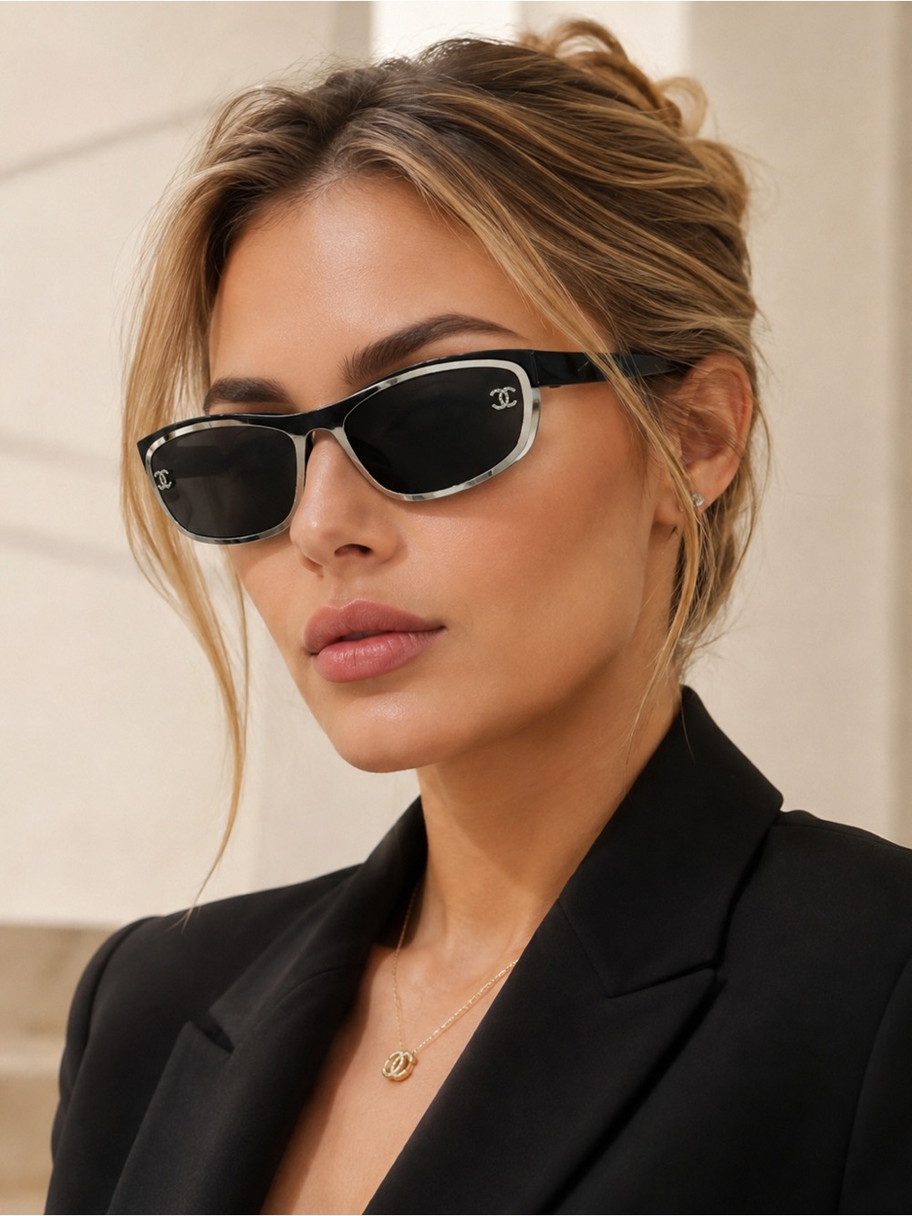 Chanel Shield Crystal CC Sunglasses Auth
